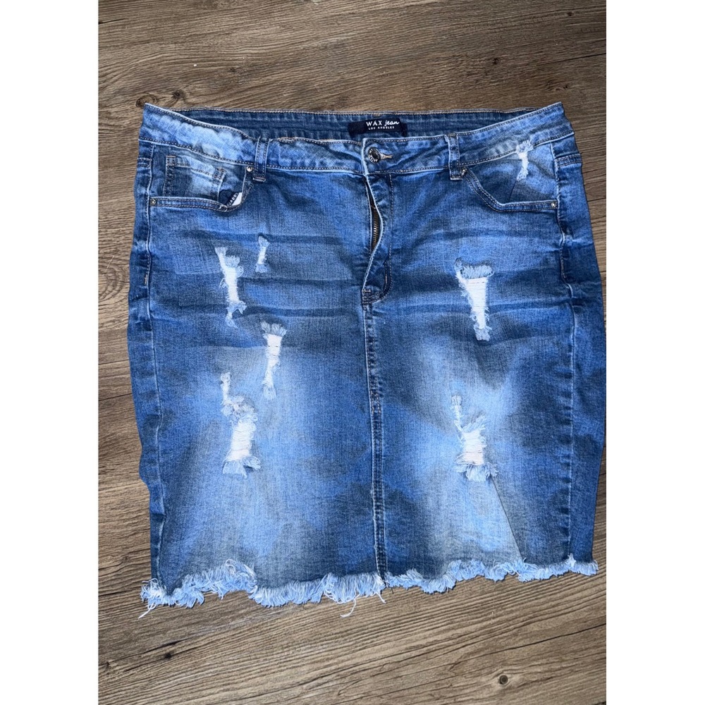 Wax Jean Los Angeles Distressed Denim Mini Skirt Medium Wash 3XL 90114XL
